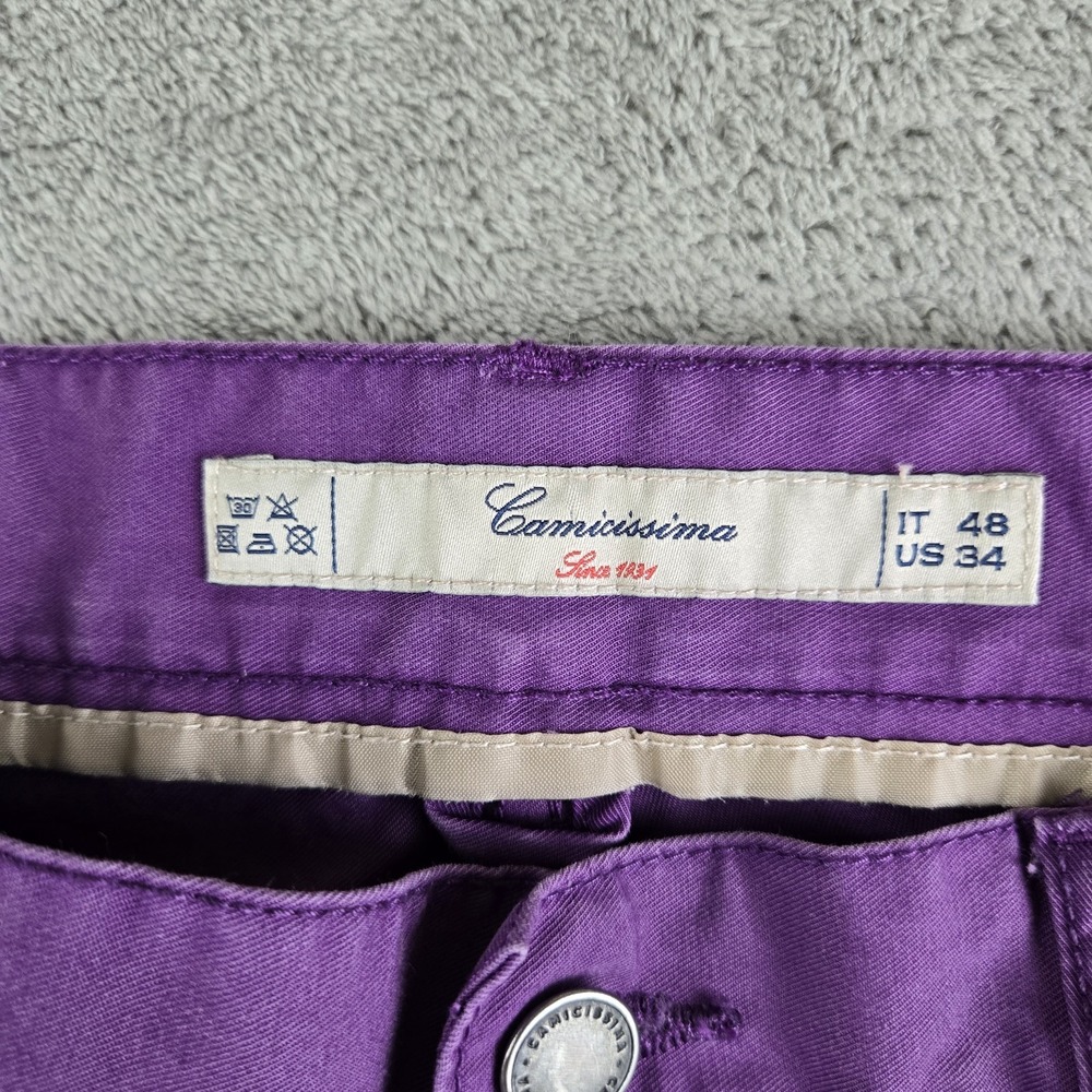 Camicissima Pants 34x34 Purple Cotton 5 Pockets Smart Casual Made In Italy - Picture 10 of 13
